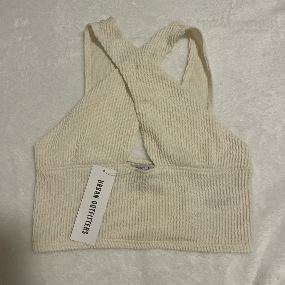 Urban Outfitters Cream Cross-Back Halter Crop Top